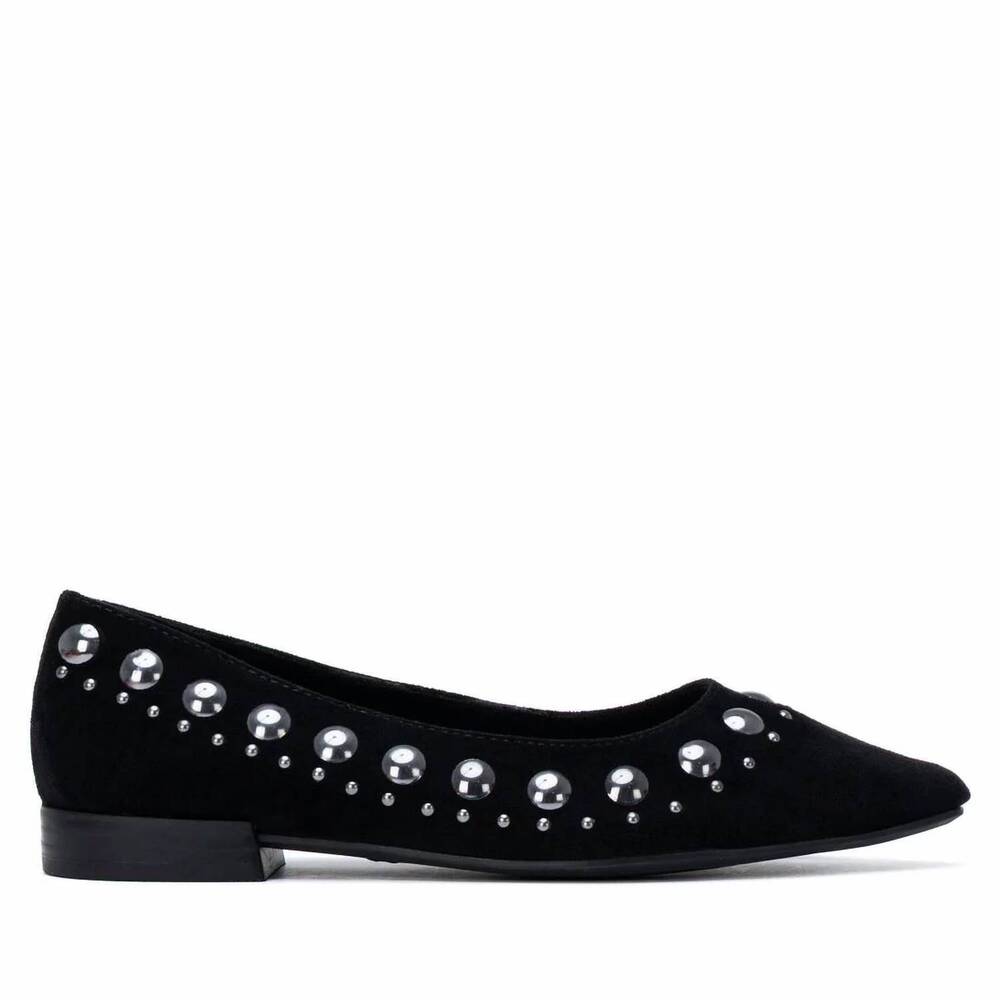 NEW XTI women's studded suede ballet flat shoes in black